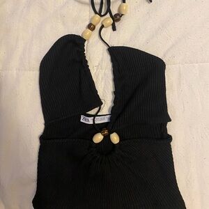 Black Zara halter crop top with shells
